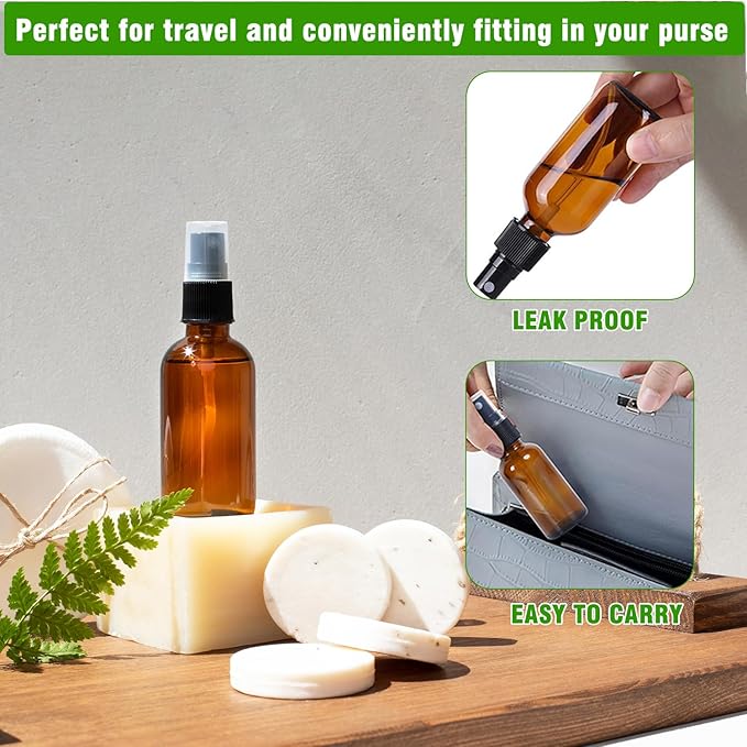 4 oz Amber Glass Spray Bottles - Small Empty Fine Mist Spray Bottle for Essential Oil,Face - Mini Dark Spray Bottles with,Included 4 Sprinkler, 1Funnels,1 Droppers, 4 Labels