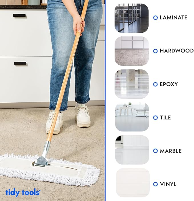 Commercial Dust Mop – 18 Inch Floor Sweeper for Hardwood, Reusable Cotton Mop Head, Extendable Handle, Dry Mop for Floor Cleaning & Janitorial Supplies