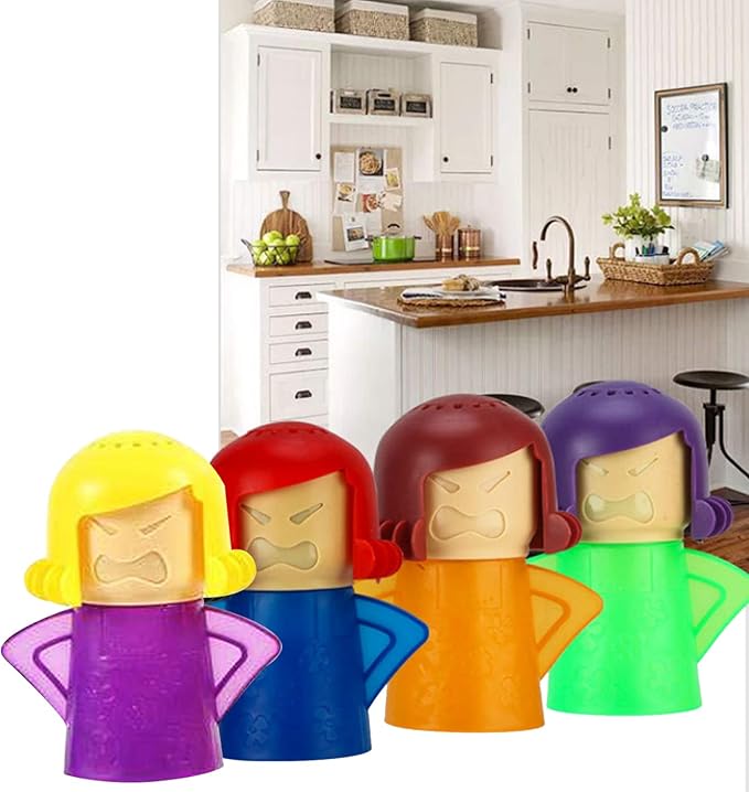 4 Pack Angry Mom Microwave Cleaner Microwave Oven Steam Cleaner Doll Use Water and Vinegar High Temperature Cleaning Kitchen Cleaning Tool for Home and Office