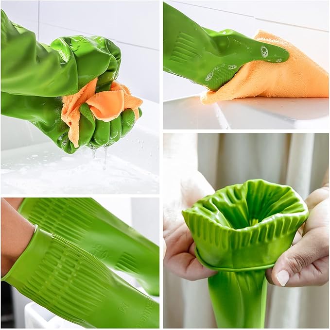 Rubber dishwashing gloves 3 or 6 Pairs for kitchen,Cleaning washing dish gloves long for household reuseable durable.