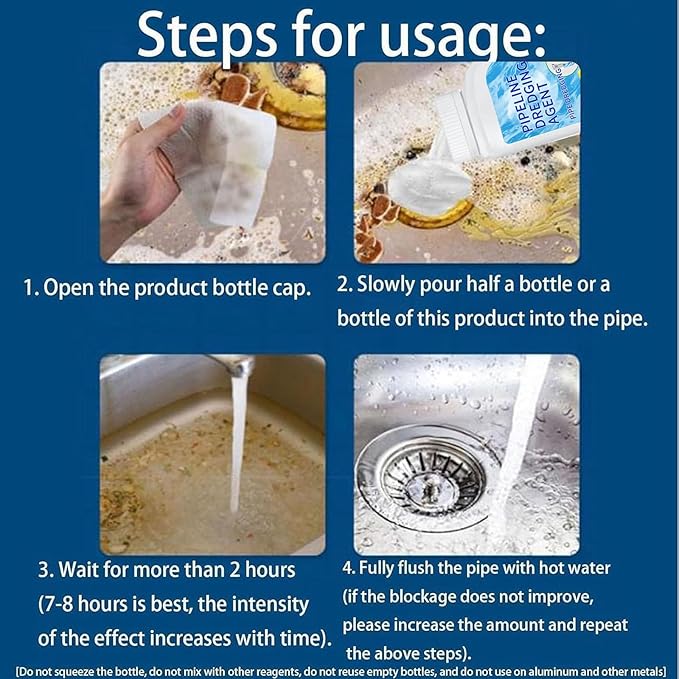 Pipeline Dredging Agent, Powerful Pipe Dredging Agent Powder, Drain Clog Remover, Toilet Cleaner, Sink and Drain Pipe Unclogging for Kitchen Toilet (2)