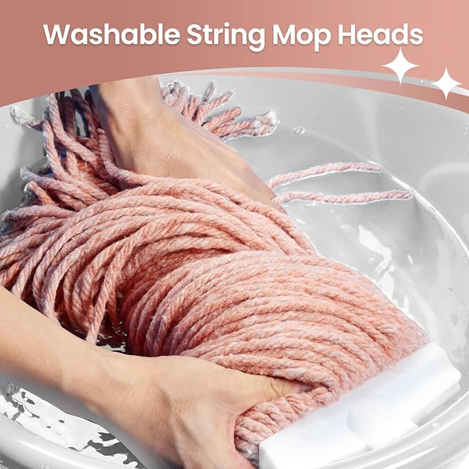 Matthew Cleaning Screw-on Heavy Duty Cotton Wet Mop Replacement Heads(Orange, Large,6 Pack) with 2 Pack Microfiber Cloth for Residential & Commercial Floor Cleaning Use- Fit Standard American Screw