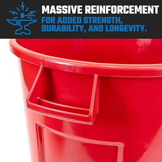 Magnum 32 Gallon Trash Can, High-Vis Red, Construction Grade, Heavy Duty Plastic, Jobsite Ready for Handling and Holding Garbage CMTC-C000-32R03 (3 Pack)