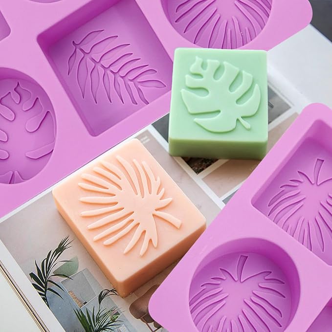 2-Pack Silicone Soap Molds, Tropical Leaf & Hawaii Style Designs for Handmade Soap Making, Reusable Rectangle & Ellipse Shapes Silicone Molds (Epoxy Resin Compatible)