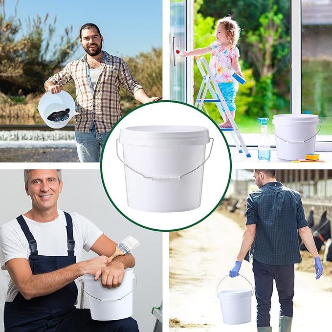 Tioncy 24pcs 2 Gallon Plastic Bucket with Lid Heavy Duty 2 Gallon Bucket Pail with Lid Handle for Storage Container Home Household Cleaning (White)