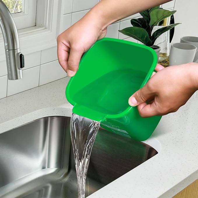 Matthew Detergent&Sanitizing Cleaning Bucket 3 Quart Plastic Pail,Set of 12 Square Containers,Built-in Spout w/Handle,Wash Rinse Sanitize Handwash Bucket for Home Office Commercial Restaurant (Green)