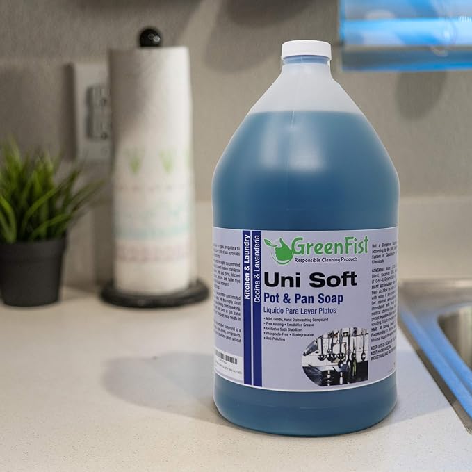 GreenFist Dish Soap Professional Detergent Liquid Pot & Pan Dish-Wash - Light or Heavy Use (Blue Unisoft 1 Gallon)