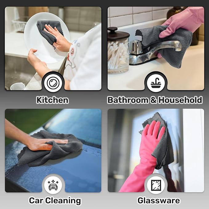 Microfiber Cleaning Cloths Roll, 75 Pack Tear Away Microfiber Towels Roll, 12" x 12" Lint Free Rags, Reusable Cleaning Cloths, Washable, Scratch Free,Ultra Absorbent Dish Rags(Dark Grey)