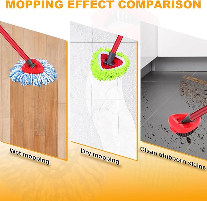 Mop Heads Replacements for OCedar RinseClean 2 Tank Spin Mop System, Mop Replace Head with 2 Microfiber Mop Head Refills, 2 Chenille Mop Pads,1 Scrub Brush, and 1 Mop Base Set Combo