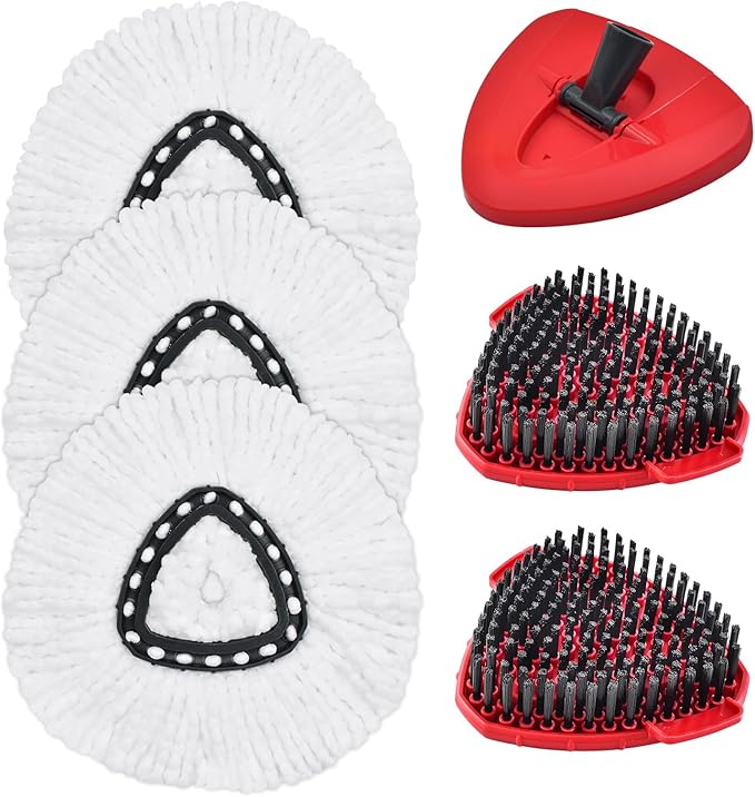 Mop Heads Replacements for Ocedar, Mop Replace Head for O Cedar EasyWring 1-Tank Spin Mop, 6 Mop Heads Include 3 Microfiber Mop Refills, 2 Upgrade Scrubber Mop Head, 1 Mop Base for O-Cedar Mop