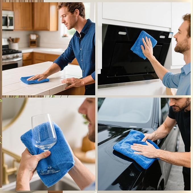 8 Pcs Large Microfiber Cleaning Cloth, 15.75"x15.75" Washable Reusable Microfiber Towel for House Floor Kitchen Car Window Highly Absorbent, Lint and Streak Free