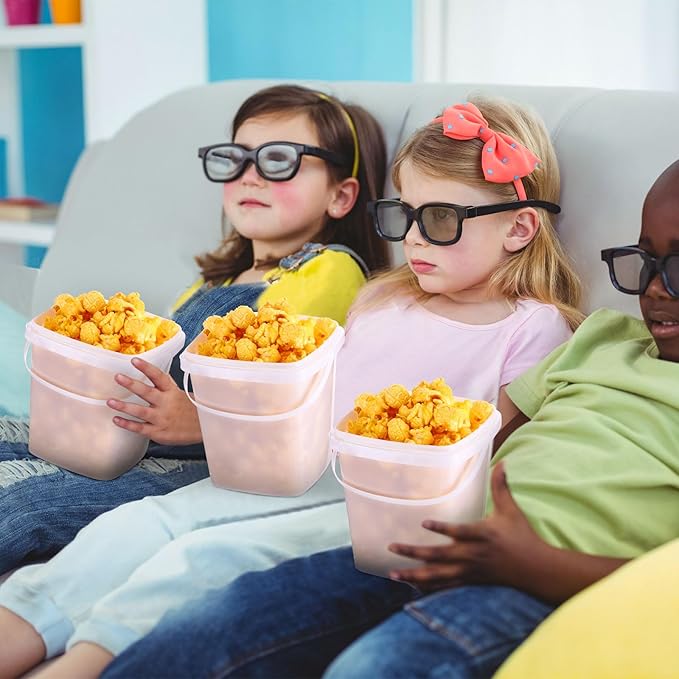 Mifoci 24 Pcs 3 Qt/ 101 Oz/ 3 L Plastic Food Containers, 0.74 Gallon Ice Cream Buckets with Lids and Handle Reusable Square Deli Containers Freezer and Microwave Safe for Kitchen Food Drinks Storage