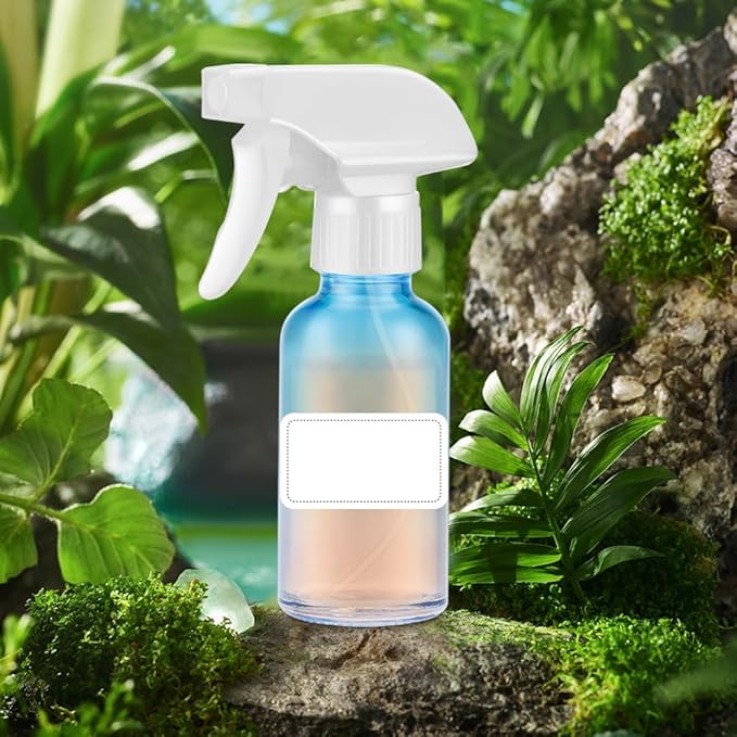 Tecohouse Glass Spray Bottles 4 oz, 2 Pack Spray Bottles for Hair Empty Refillable Fine Mist Sprayer with Labels, Funnel, Pipettes Blue