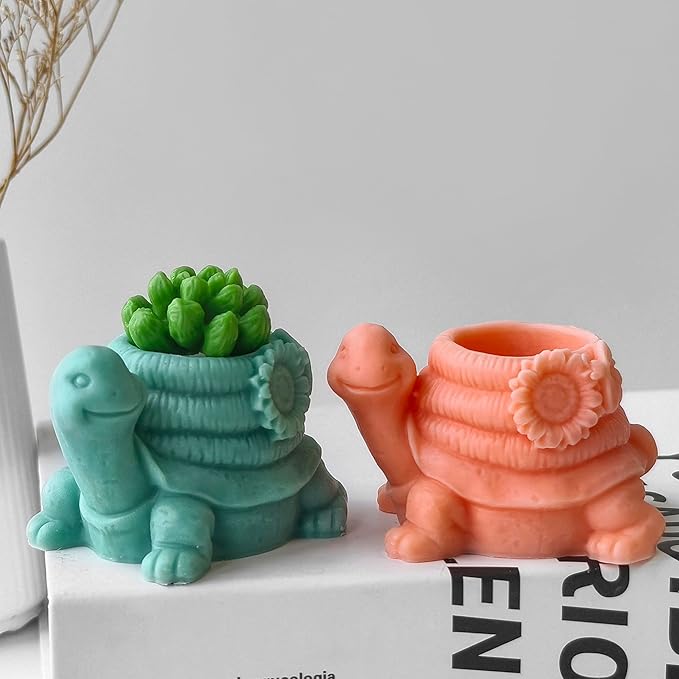 Flower Pot Succulent Mold - Turtle & Animal Shapes, Silicone & Resin Casting Molds for Candle Making & Home Decor