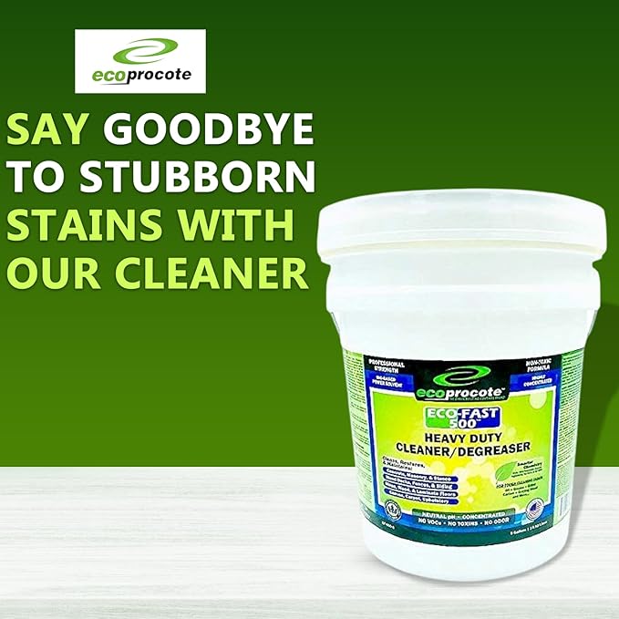 EcoFast 500 New & Improved Heavy-Duty Degreaser Cleaner — Non-Toxic, Biodegradable Grease Stain Dissolver — Multi Use Concentrate for Kitchen, Automotive, Floor, Wood, Fabric, Driveway — 5 Gallon