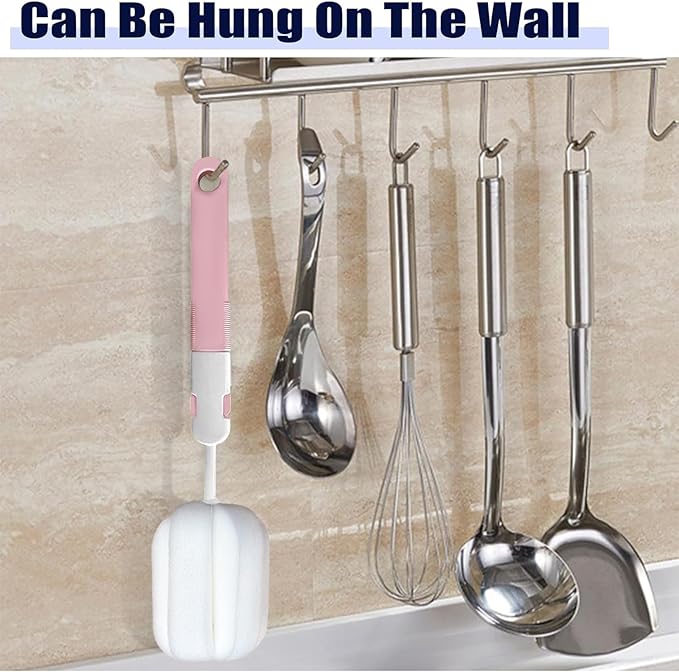 Sponge Bottle Brushes 3 Piece Baby Bottle Brushes Long Handle Cup Scrubber Brush Portable Sponge Bottle Cleaning Brush (3PCS)