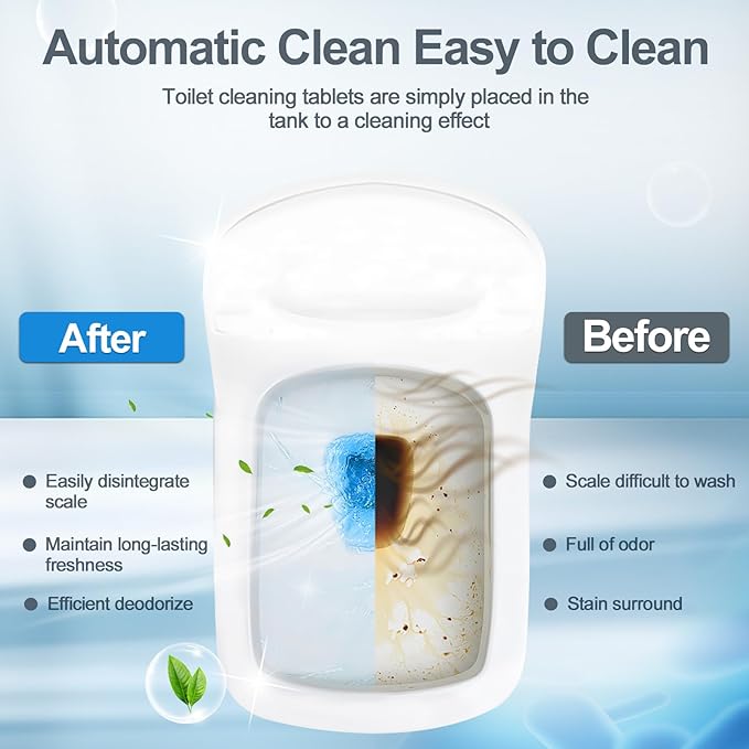 KIISIISO Ultra Clean Toilet Tablets White & Blue-60 PACK, Toilet Bowl Cleaners for Deodorizing & Descaling, Long-Lasting Toilet Bowl Cleaner with Sustained-Release Technology for Stubborn Stains