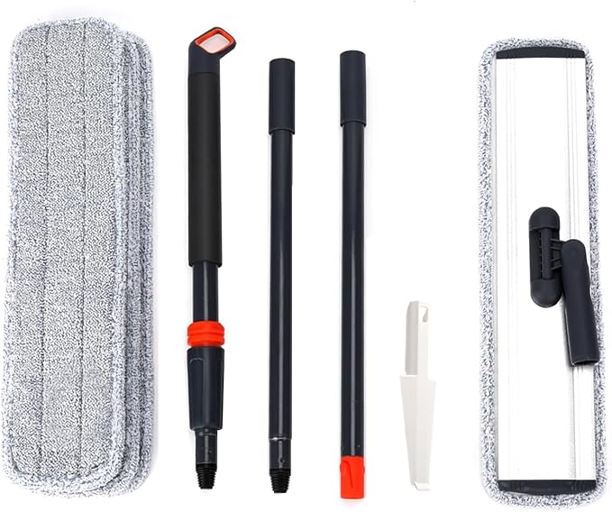 18 Professional Microfiber Mop Large Flat Mops for Floor Cleaning 4 Reusable Washable mop Pads Hardwood Cleaning System Wet and Dust Mop with 61in Long Stainless Steel Handle