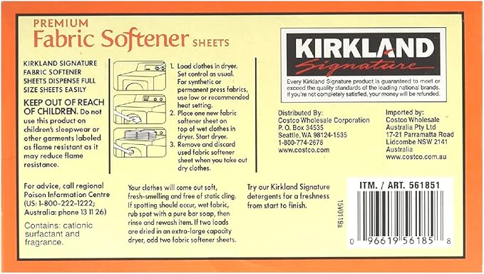 Kirkland Signature Fabric Softener Sheets, Refreshing Scent, 250 Count