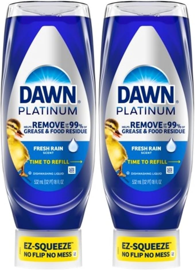 Dawn Platinum EZ-Squeeze Dish Soap, Dishwashing Liquid, Fresh Rain, 2x18oz Bundle