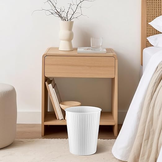 Monarch Abode White Handcrafted Ridge Embossed Metal Wastebasket for Home Office, Decorative Waste Basket, Modern Bathroom Garbage Can, Durable & Decorative Trash Bin, White Trash Can