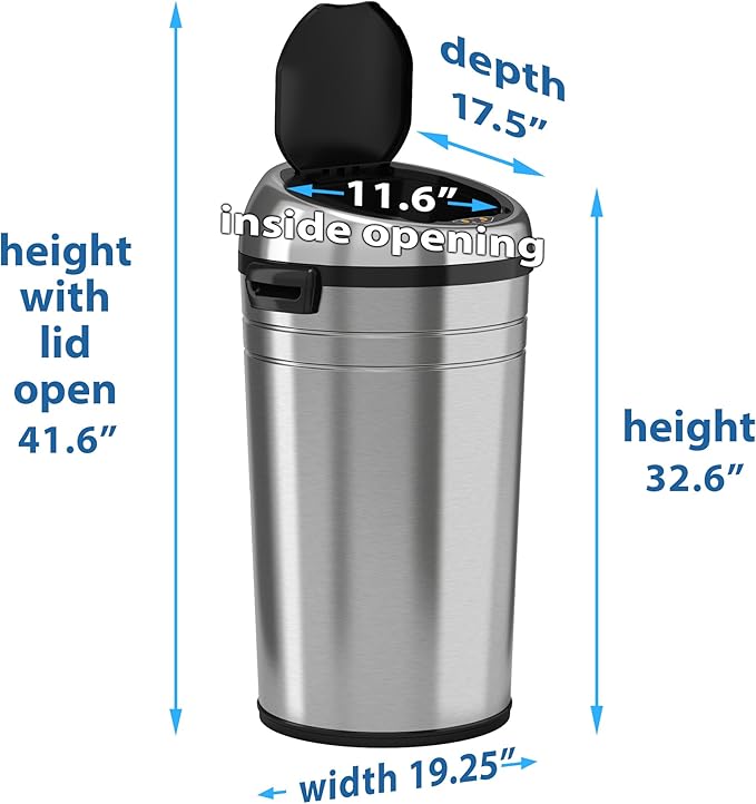iTouchless 23 Gallon Touchless Sensor Trash Can with Odor Control System & Wheels, 87 Liter Commercial Size Automatic Garbage Bin, Brushed Stainless Steel