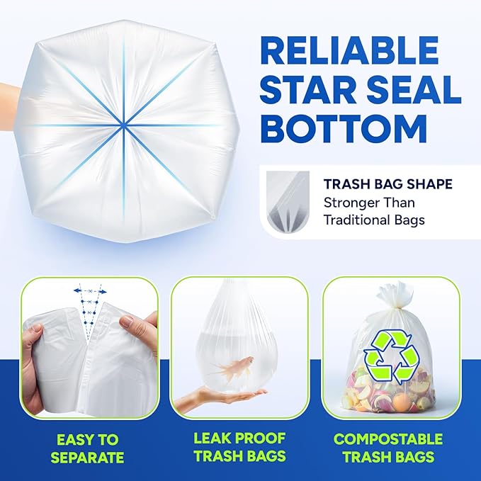 13-Gallon Compostable Trash Bags Biodegradable Trash Bags, 22" x 29" 0.65 Mil Can Liners 10 Rolls of 25/Roll, 250/Case