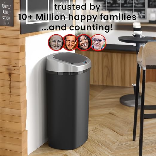 iTouchless 13 Gallon Automatic Trash Can with Sensor 2.0 Technology & Odor Filter – Touchless, Slim Space-Saving Design for Hygiene-Conscious Homes, Offices & Busy Families – Black, Durable Plastic