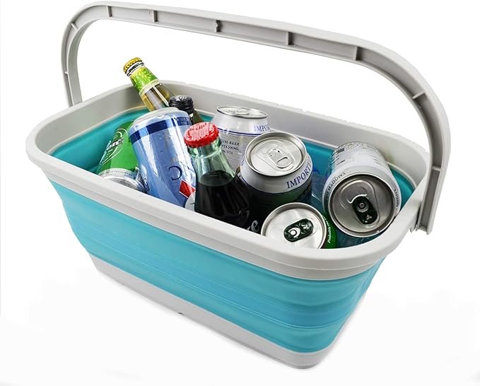 SAMMART 11.6L (3.06 Gallon) Collapsible Rectangular Handy Basket/Bucket (Bright Blue, 1)