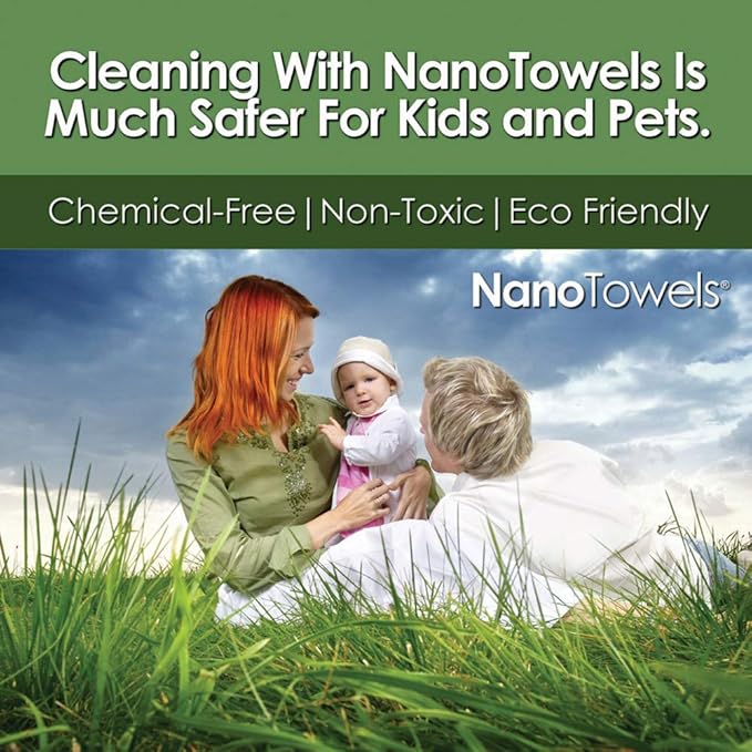 Nano Towels Cleaning Cloths - Cleans with Only Water - Wipes Away Dust, Spills & Grime Instantly Without Chemicals Paper Or Microfiber Supplies. Kitchen, Bathroom, Glass 14x14” 4-Pack Green