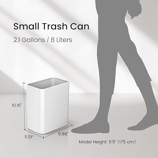 Cesun Small Bathroom Trash Can 2.1 Gallon Wastebasket, Modern Metal Garbage Can Office Waste Basket, White Stainless Steel Trash Bin for Bedroom, Home Office, Toilet, rv, Near Desk, Under Sink.