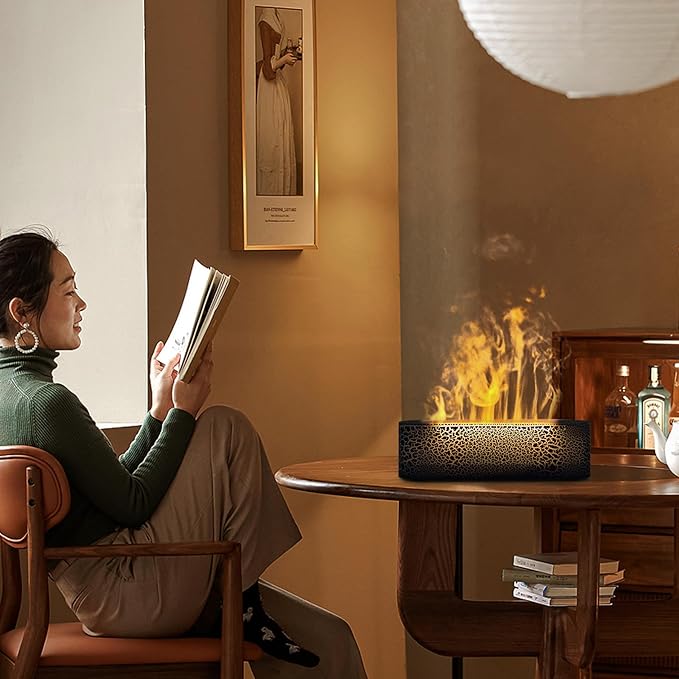Essential Oil Air Diffuser Flame Colorful Water Vapor Fire Fireplace Humidifier for Aromatherapy Aroma Machine for Room Bedroom