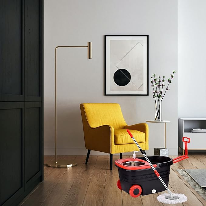 Mop and Bucket Set, 360° Spin Mop and Bucket with Wringer Set and 3 Microfiber Mop Refills, Stainless Steel 61'' Extended Handle Spinning Mop Bucket System for Floor Cleaning