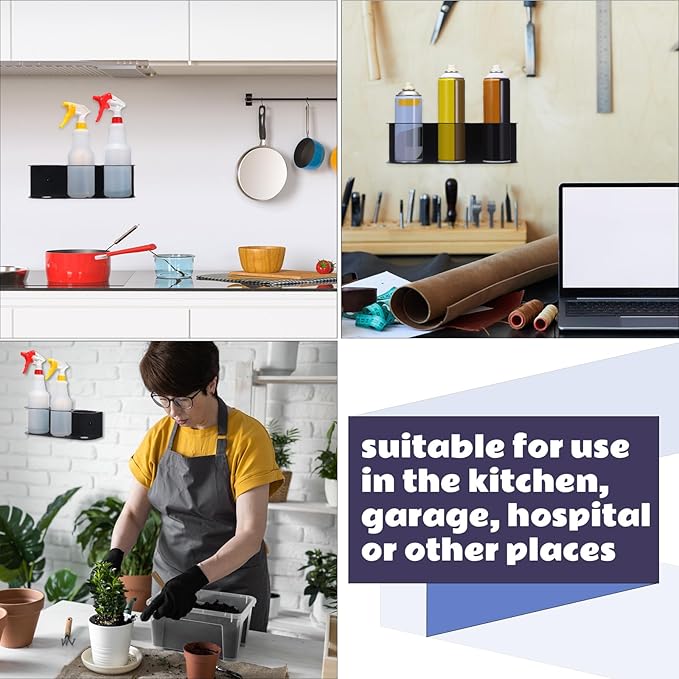 Therwen 2 Pcs 3 Holes All Purpose Steel Spray Bottle Holder Heavy Duty Can Holder Rack Organizer Easy Install Wall Mount Paint Spray Bottle Organizer Storage Rack for Garage Home Workspace(Black)