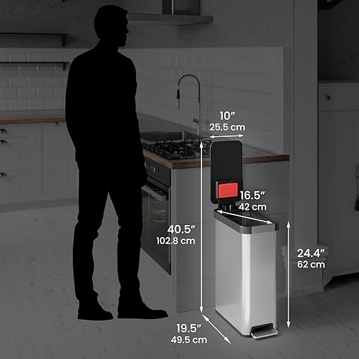 iTouchless SoftStep 13.2 Gallon Slim Step Pedal Trash Can with Odor Filter, Elongated Stainless Steel Recycling Bin, Space-Saving Garbage Trashcan, 50 Liter Home Office Bedroom Livingroom Wastebasket