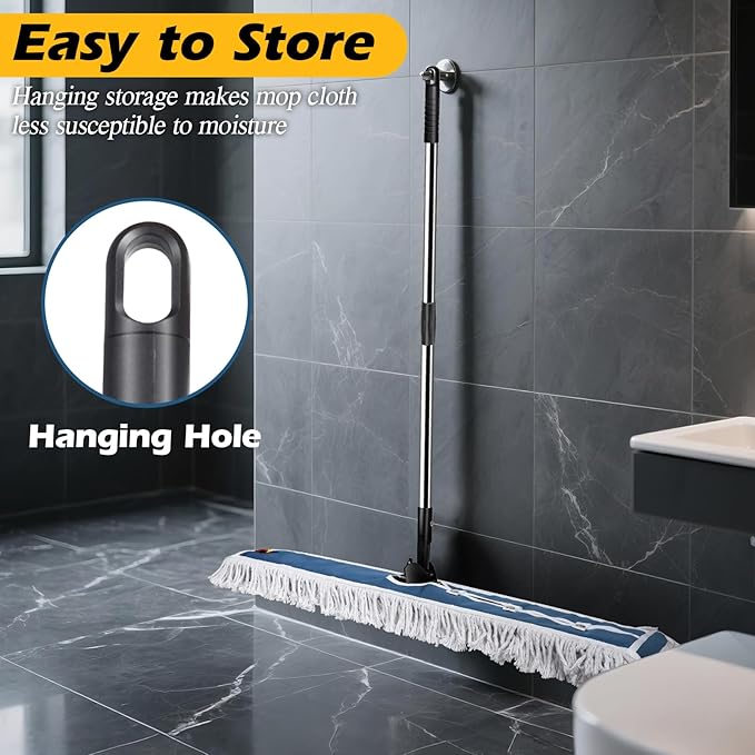 42" Commercial Mop,MASTERTOP Heavy Duty Dust Floor Mop with 52" Long Handle,Large Industrial Wet Dry Mops,Sweeper Broom for Hardwood, Tile, Laminate,Garage,School,Mall - 1 Cotton & 1 Microfiber Pad