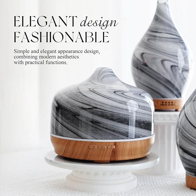 Porseme 500ml Glass Essential Oil Diffuser Aromatherapy Ultrasonic Cool Mist Humidifier 15-21 Running Hours Waterless Auto-Off Air Diffusers for Sleeping,Yoga,Office Working,Spa and Rest (Ink)