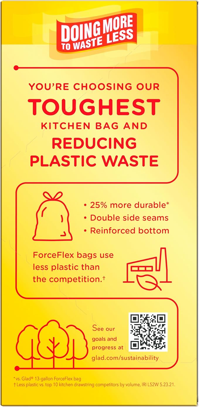 Glad ForceFlex MaxStrength Tall Kitchen Drawstring Trash Bags, 13 Gallon, Beachside Breeze with Febreze Freshness, 34 Count (Pack of 2)