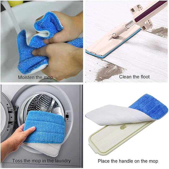 Microfiber Replacement Mop Pad, 18" x 6" Wet & Dry Home & Commercial Cleaning Refills, Reusable Floor Mop Pads (6 Pack) Blue
