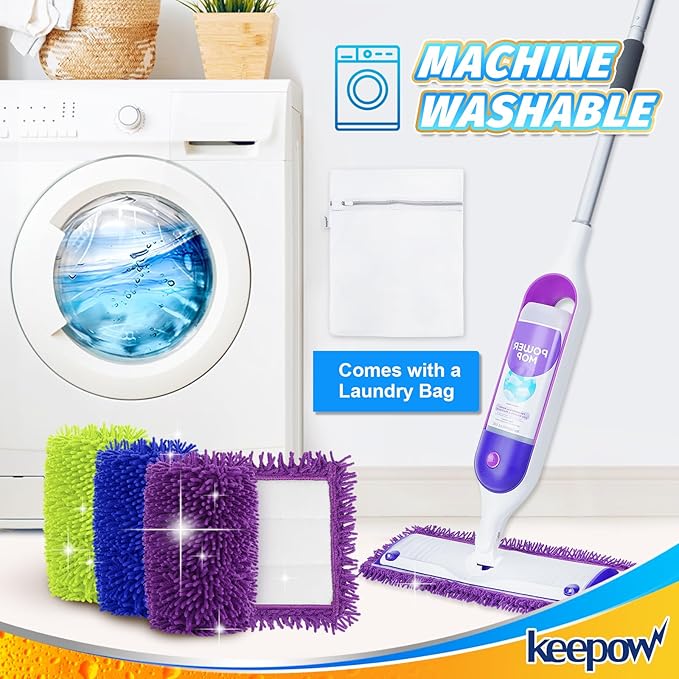 KEEPOW Reusable Power Mop Refill Pads Compatible with Swiffer PowerMop, Microfiber Power Mop Refills, Power Mop Pads for Hardwood Floor Cleaning (6 Pack)