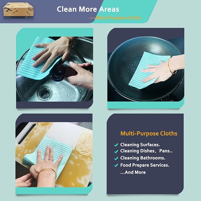 Heavy Duty Reusable Cleaning Cloths 100 Count Food Service Wipes Dishcloths Multi-use Towels(2Boxes)