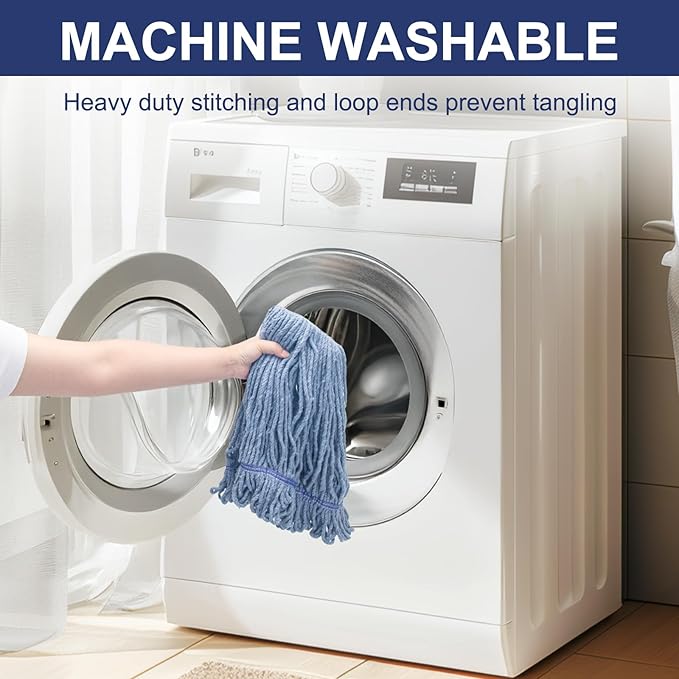 KeFanta 6 Pack Heavy Duty Commercial Mop Head Replacement,Wet Industrial Cotton Looped End String Mops Refill for Floor Cleaning,Blue