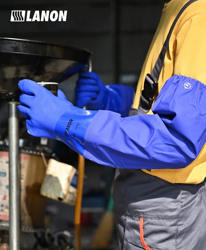 LANON 2 Pairs 26" Elbow Length PVC Chemical Resistant Gloves, Heavy-Duty Long Rubber Gloves, Acid, Alkali & Oil Protection, XL