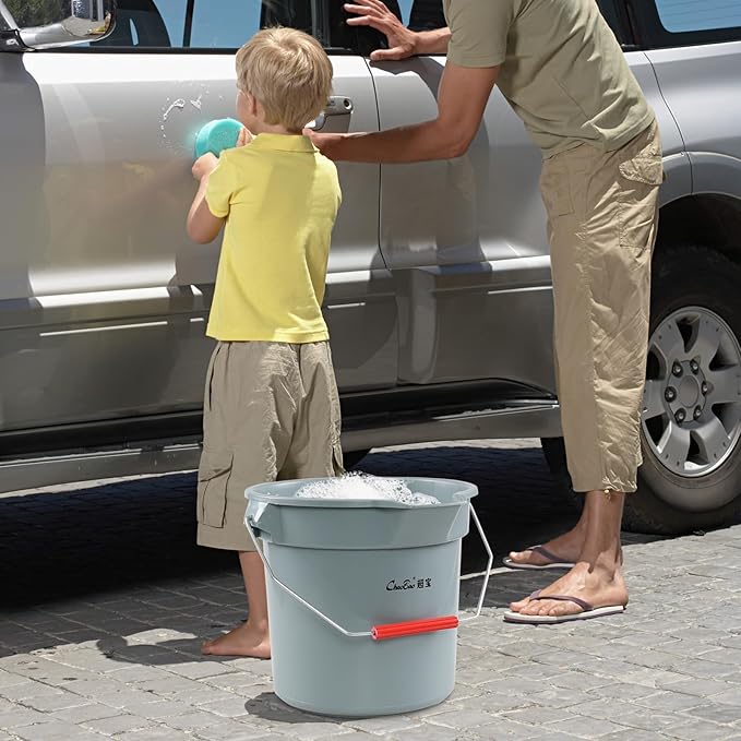 6-Pack 14 Quart Plastic Cleaning Round Bucket with Handle, Commercial Cleaning Pail, Gray