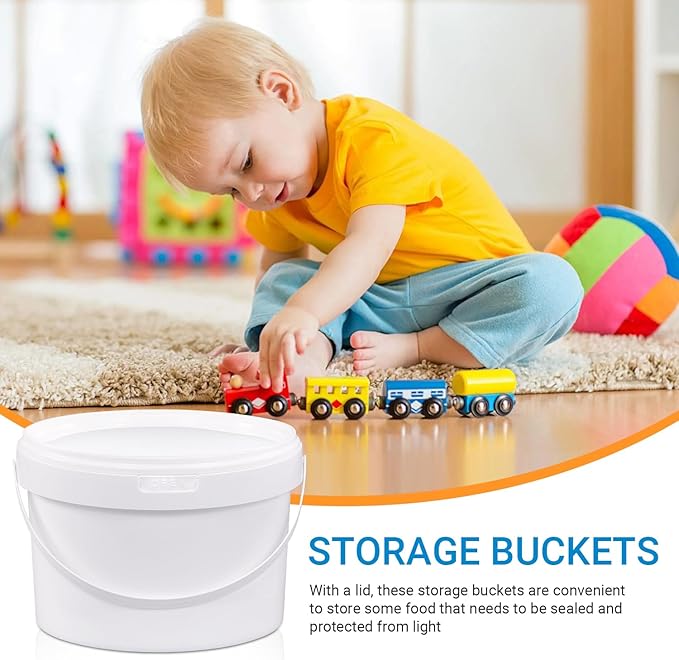 10 Pack White Plastic Bucket with Handle and Lid Food Storage Bucket Containers All Purpose Pail for Multipurpose Paint Water Art Crafts Projects Garage Organization (1 Gallon White)