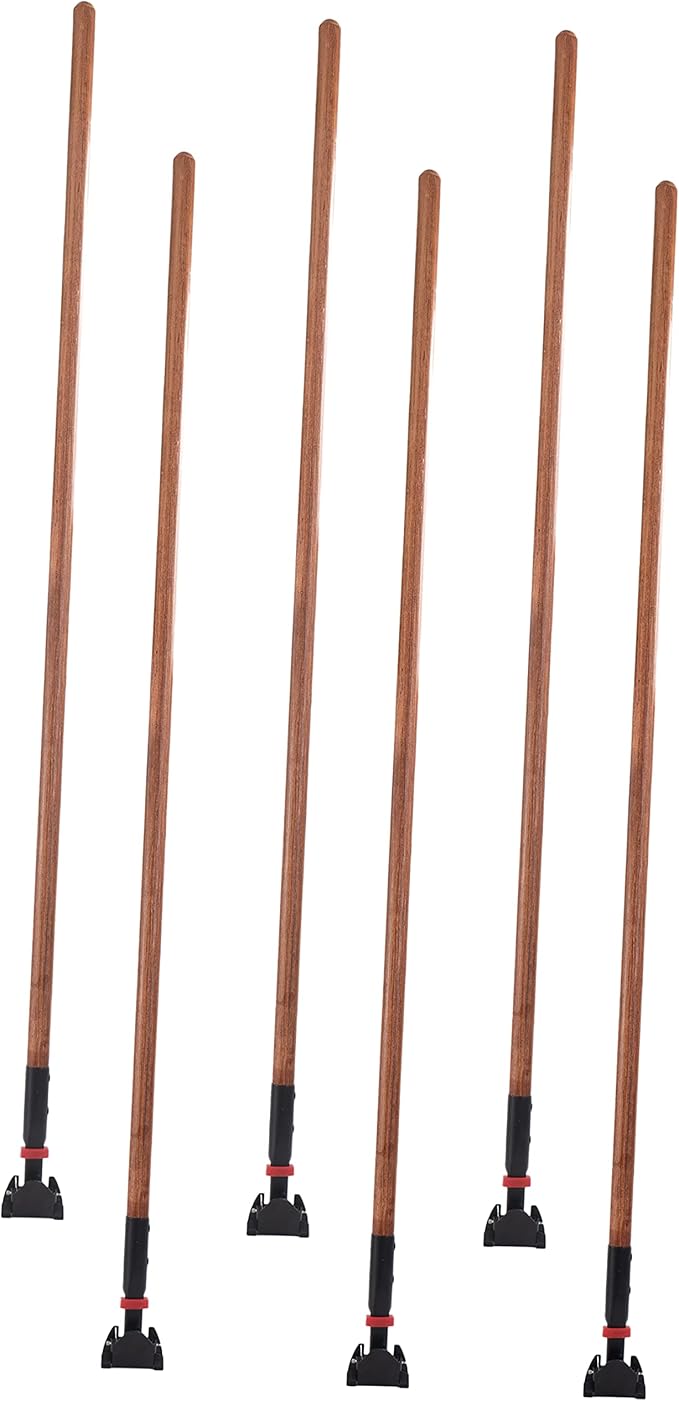 Matthew Cleaning Commercial Quick-Change Dust Mop Handle with Clip-on Metal Gripper for Heavy Duty Mop Head Replacement Holder, Lacquered Wood 60 inch 6packs-Natural