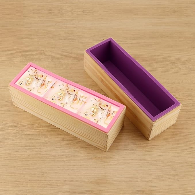 ZOENHOU 7PCS 42oz Soap Molds with Stainless Steel Wavy Slicer and Straight Slicer, Soap Loaf Bar Rectangular Silicone Soap Making Molds Kit with Wood Box DIY Tool Set for Soap Making Supplies