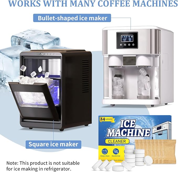 Ice Machine Cleaner 24 Pack Ice Maker Cleaner Tablets, Efficient Cleaning Tablets, Compatible With Various Brands of Ice Machines, Remove Hard Water Buildup