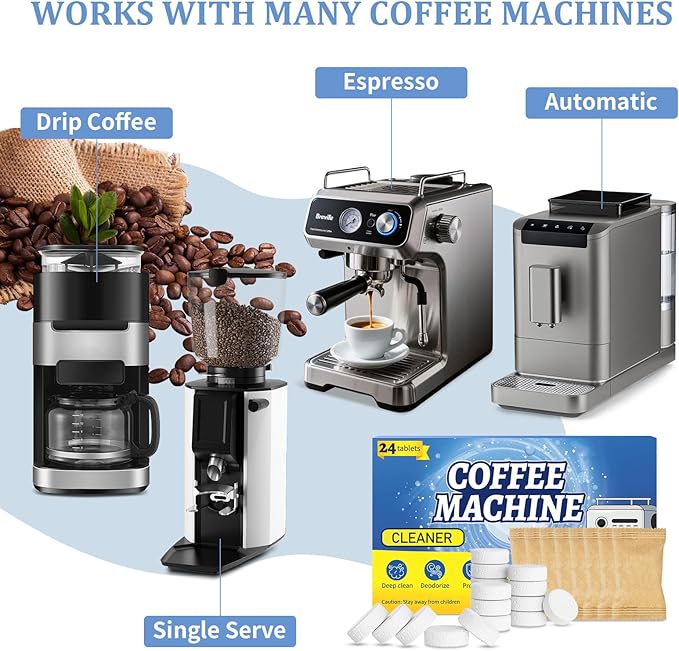Coffee Maker Cleaner Descaler Tablets, 24 Counts Machine Cleaning Tabs, Works With Multi-cup And Single-serve Brewers, Suitable For Descale Automatic Coffee, Restore Barista Grade Taste