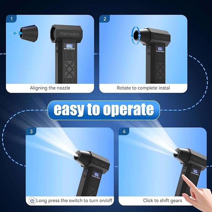 Compressed Air Duster-130000RPM Super Power Electric Air Duster, 4-Gear Adjustable Mini Blower with Type-C Fast Charging, Dust Blower for Computer, Keyboard, House, Outdoor and Car